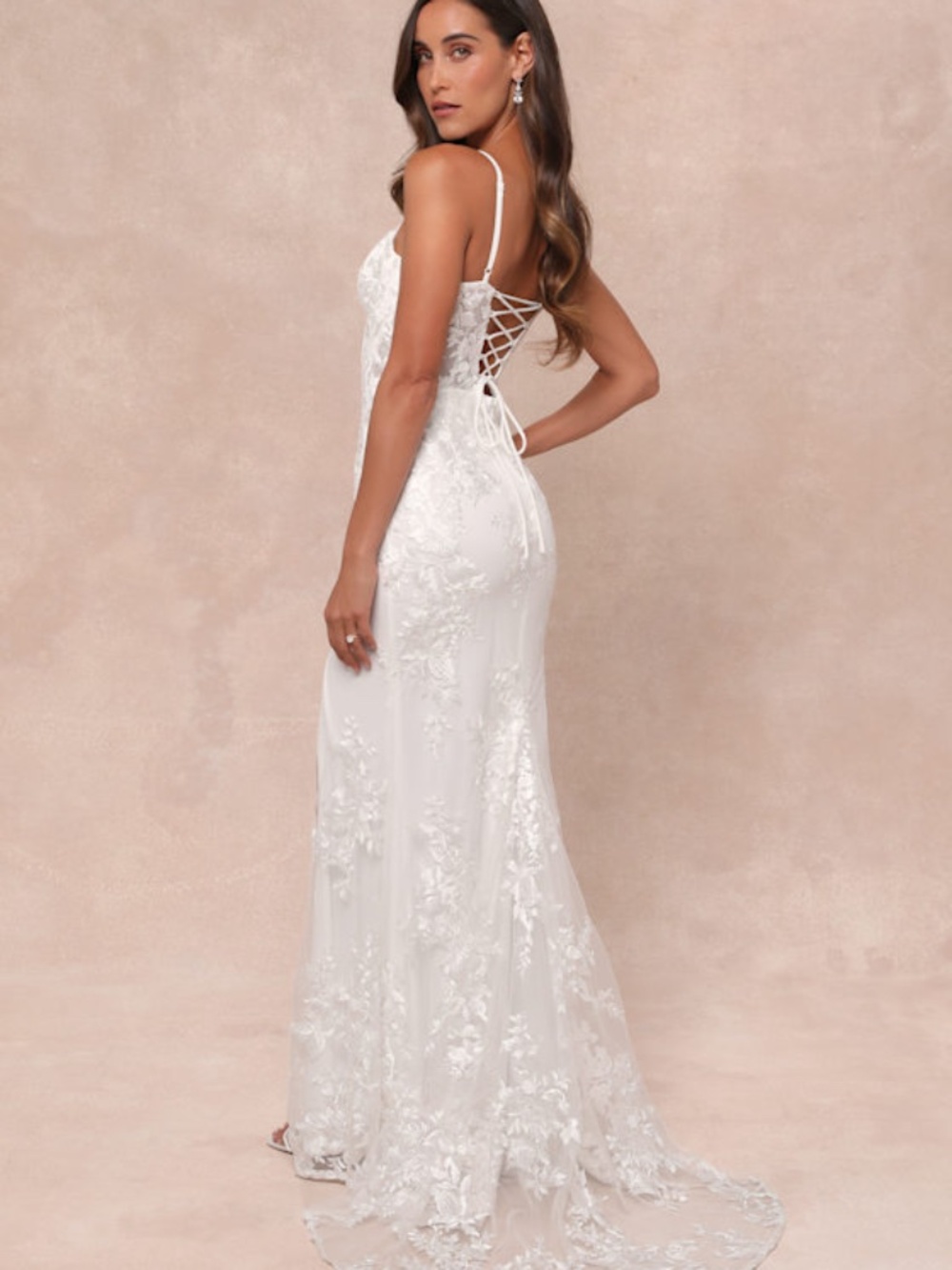 Lulus Ethereal Elegance White Embroidered Lace-up Maxi Dress-Wedding Bride - M